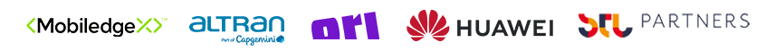 Logos of five companies in a row: MobiledgeX in black and green, mimik in blue, Qubitro in purple, Twilio in red with white dots, and Technation in red and blue with a yellow star. They are displayed on a white background.