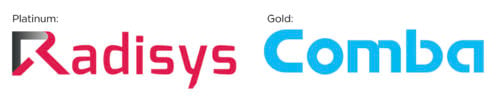 The image features two logos. On the left, the Radisys logo in red with the label "Platinum" above it. On the right, the Comba logo in blue with the label "Gold" above it. Both logos are set against a white background.