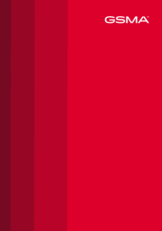 A vertical image with a red background featuring multiple dark red vertical stripes on the left side. The GSMA logo is positioned in the top right corner in white.