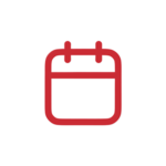 Red calendar icon on a white background, featuring a simplistic design with square shape, rounded corners, and a horizontal line near the top to represent a day header—ideal for seamlessly integrating into the GSM App's user interface.