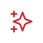 A red geometric star icon with four points is centered on a white background, reminiscent of the sleek design found in a GSM App. Two plus signs complete the look, one above the star's top right point and another below its bottom left, adding to the simple and symmetrical aesthetic.